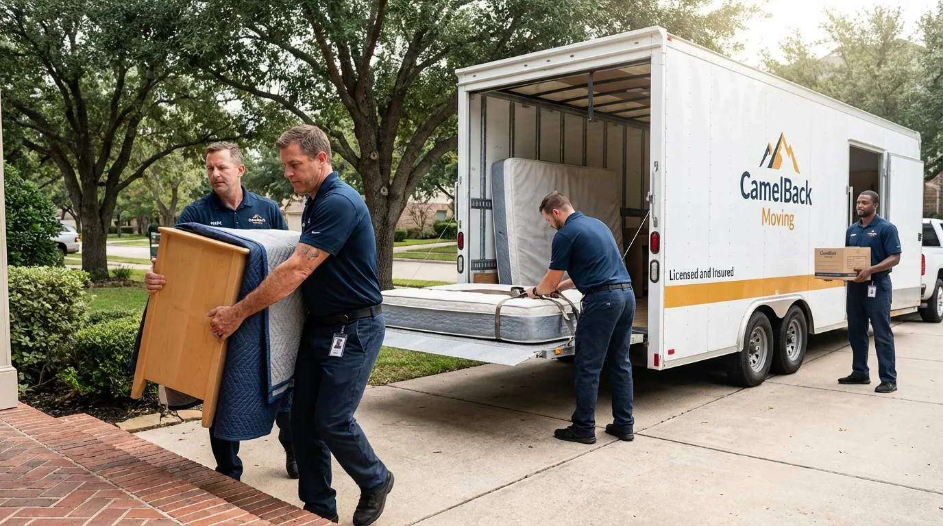 Crew loading residential truck for cross-state move from Mantorville, MN