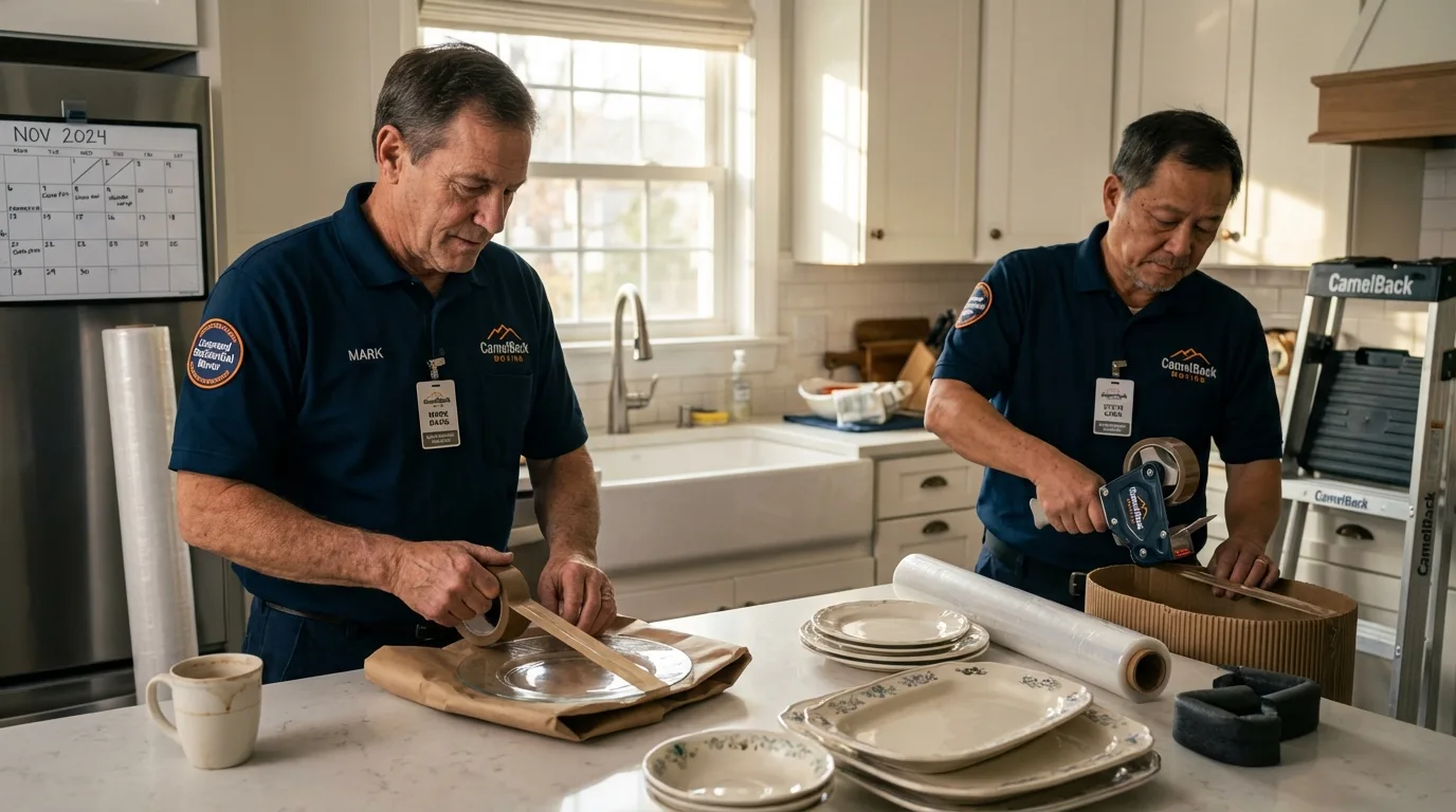 Professional crew packing kitchen dishware in Mantorville, MN