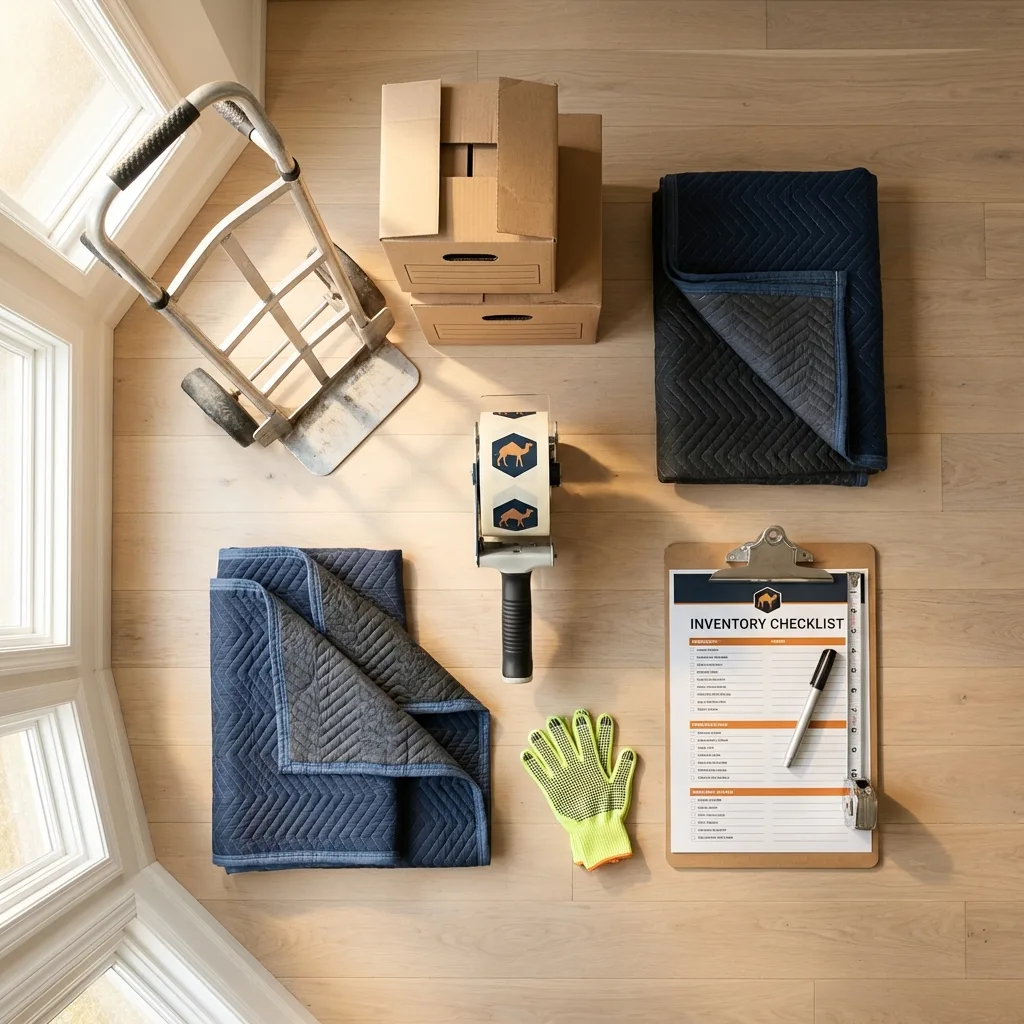 Professional moving supplies and packing materials layout for Mantorville residential relocations